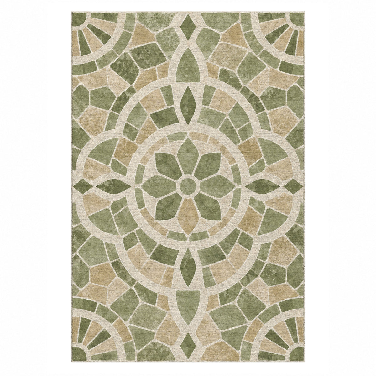 Terracotta Tiles Sage Geometric Washable Rug — top view