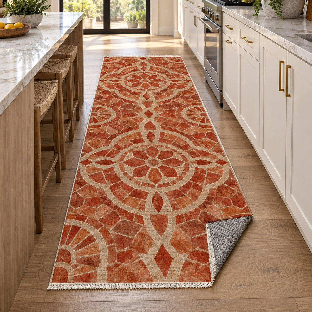 Terracotta Tiles Geometric Washable Rug — new york kitchen runner