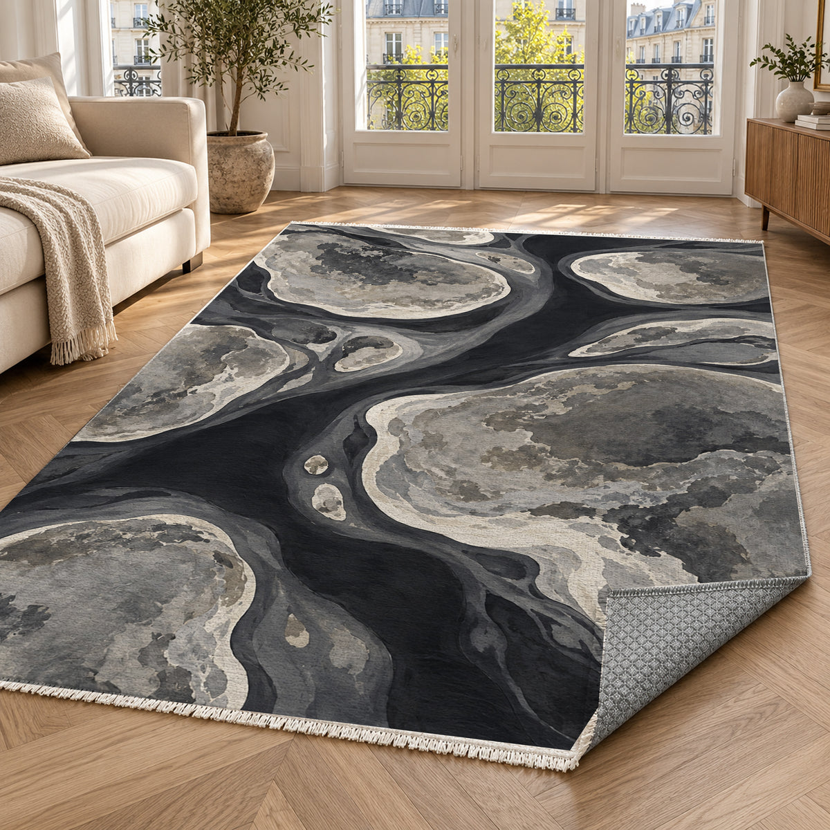 Tidal Islands Charcoal Abstract Washable Rug — paris living