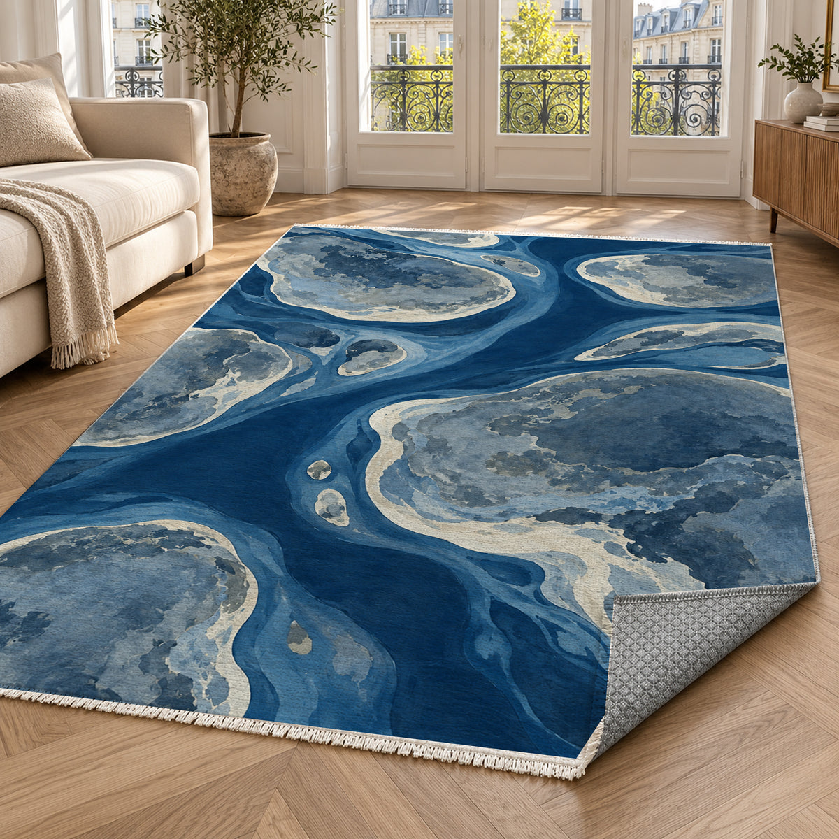 Tidal Islands Indigo Abstract Washable Rug — paris living
