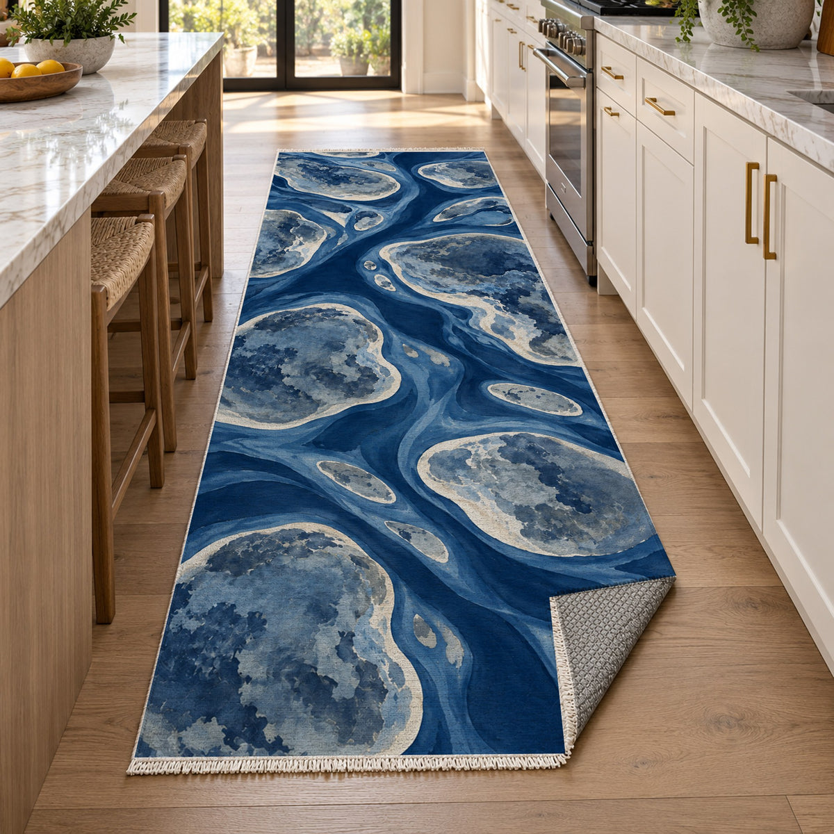Tidal Islands Indigo Abstract Washable Rug — new york kitchen runner