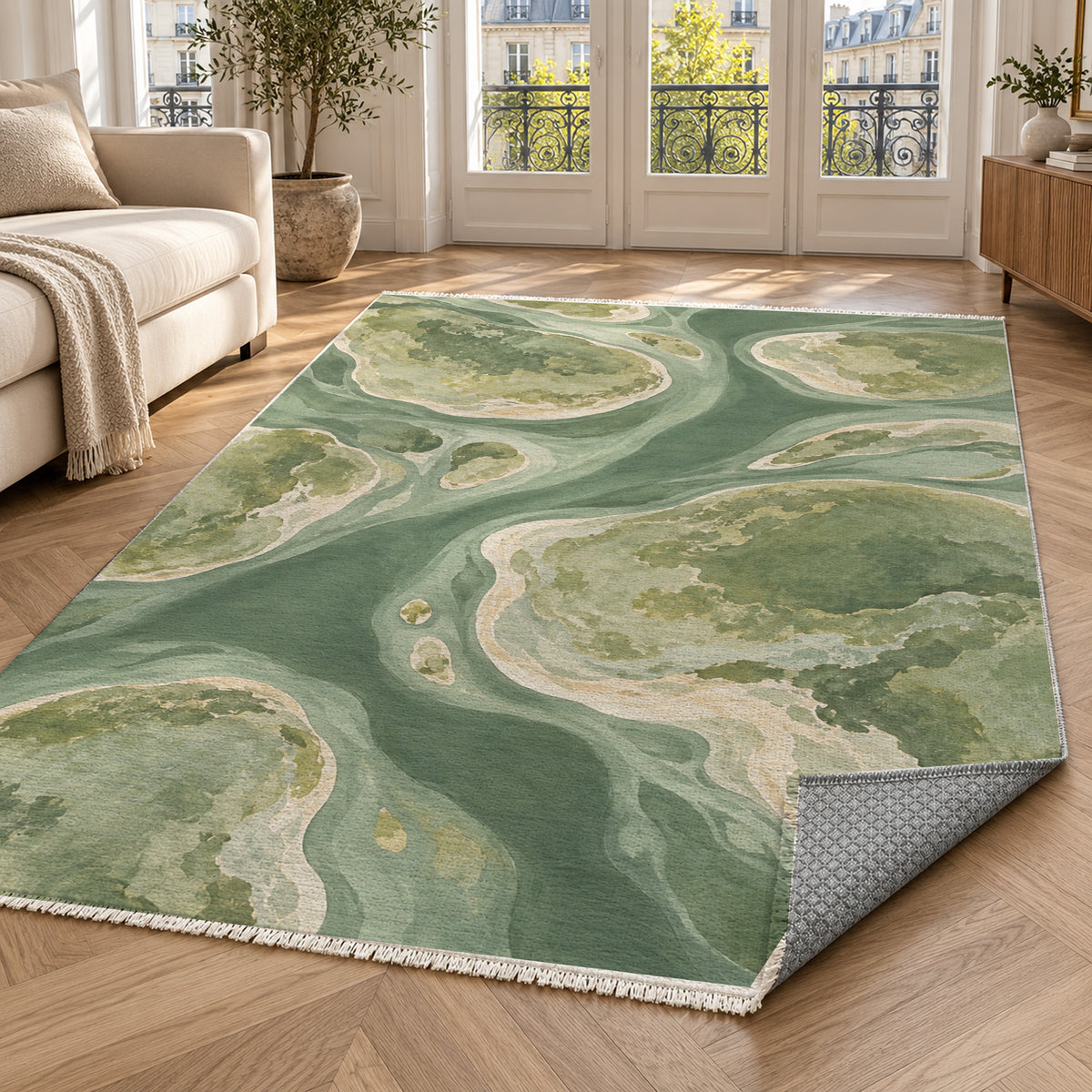 Tidal Islands Sage Abstract Washable Rug — paris living