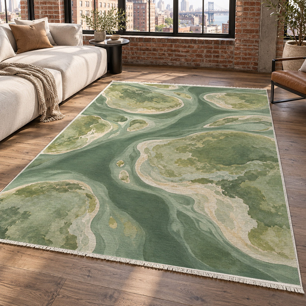 Tidal Islands Sage Abstract Washable Rug — new york living