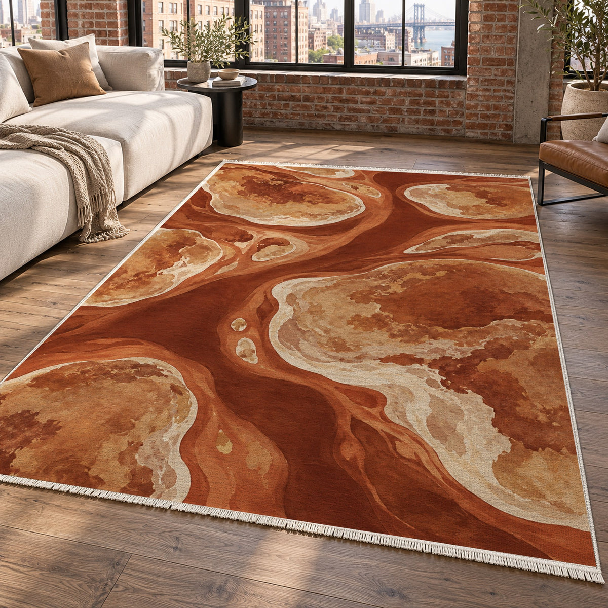 Tidal Islands Terracotta Abstract Washable Rug — new york living