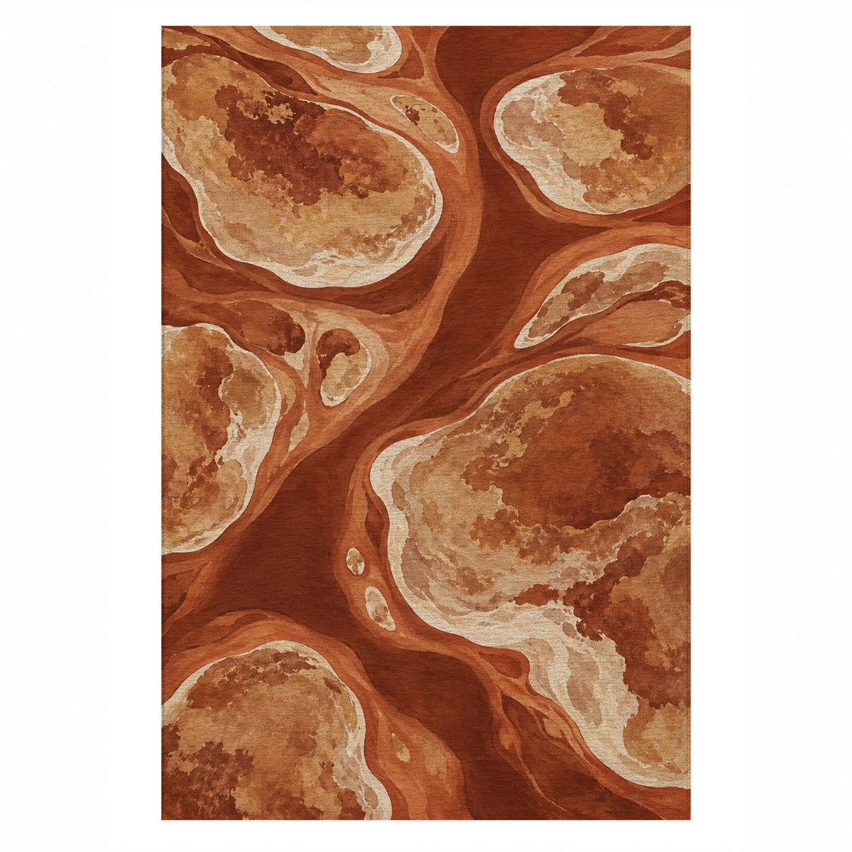 Tidal Islands Terracotta Abstract Washable Rug — top view