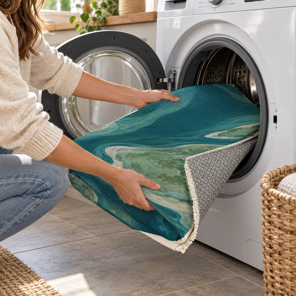 Tidal Islands Abstract Washable Rug — washing machine