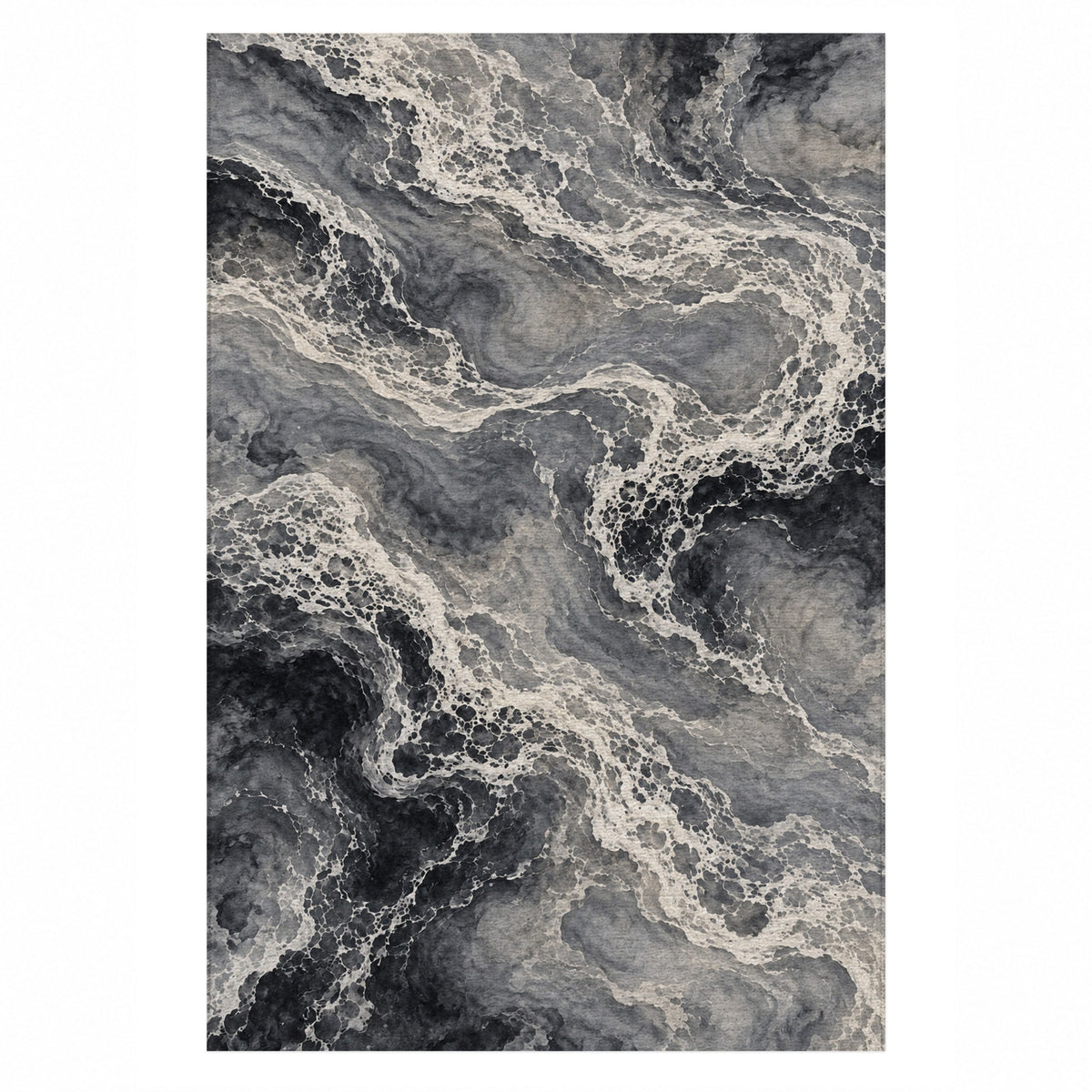 Tidal Lace Charcoal Abstract Washable Rug — top view