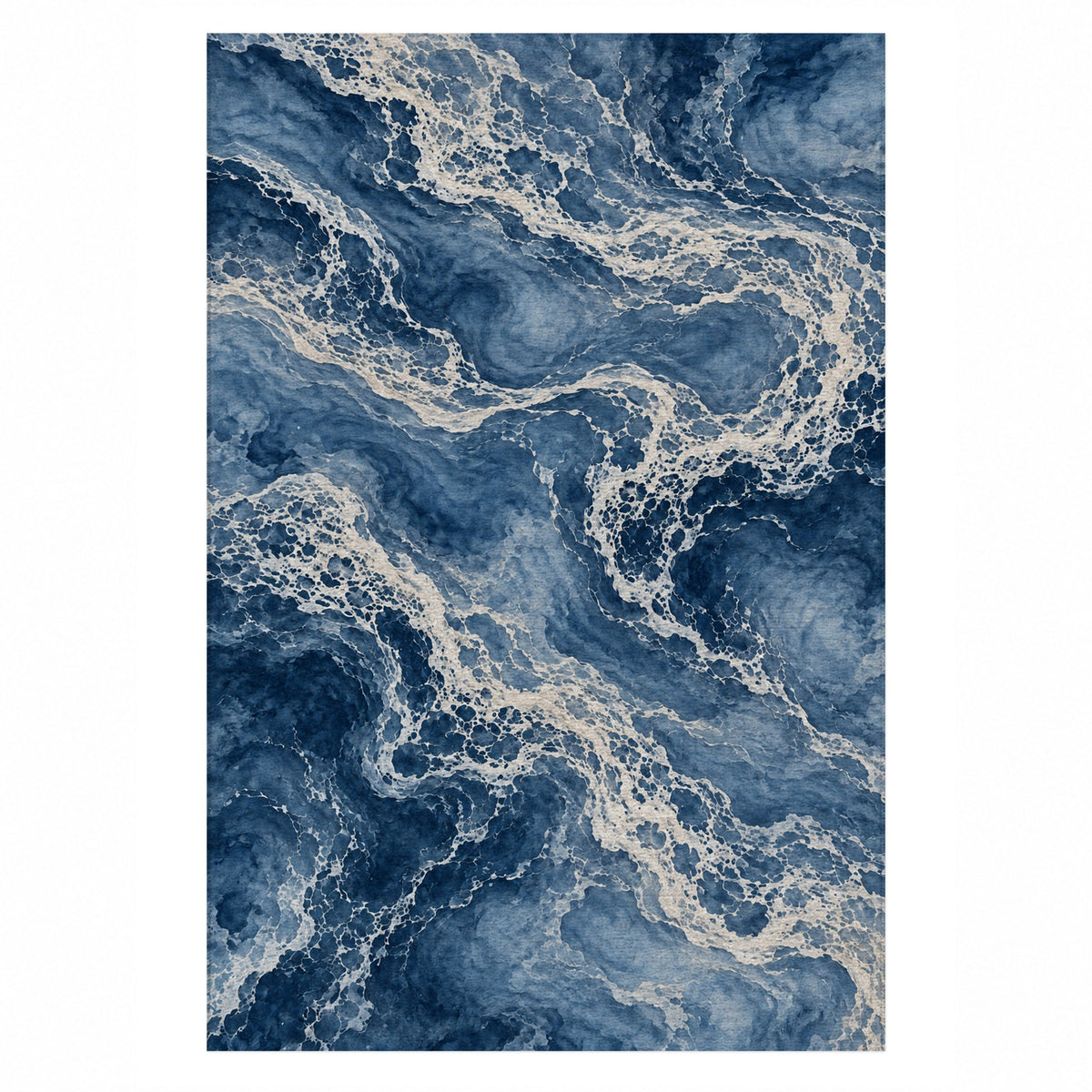 Tidal Lace Indigo Abstract Washable Rug — top view