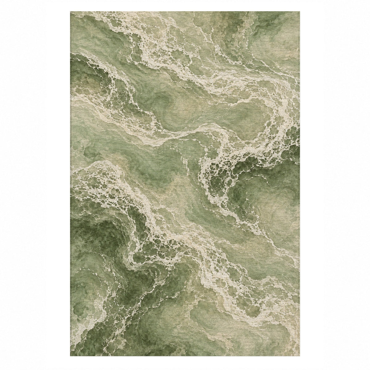 Tidal Lace Sage Abstract Washable Rug — top view
