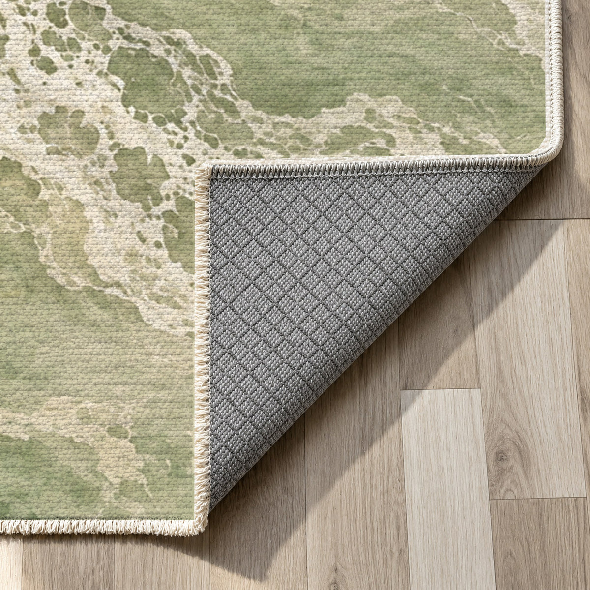Tidal Lace Sage Abstract Washable Rug — backing close up