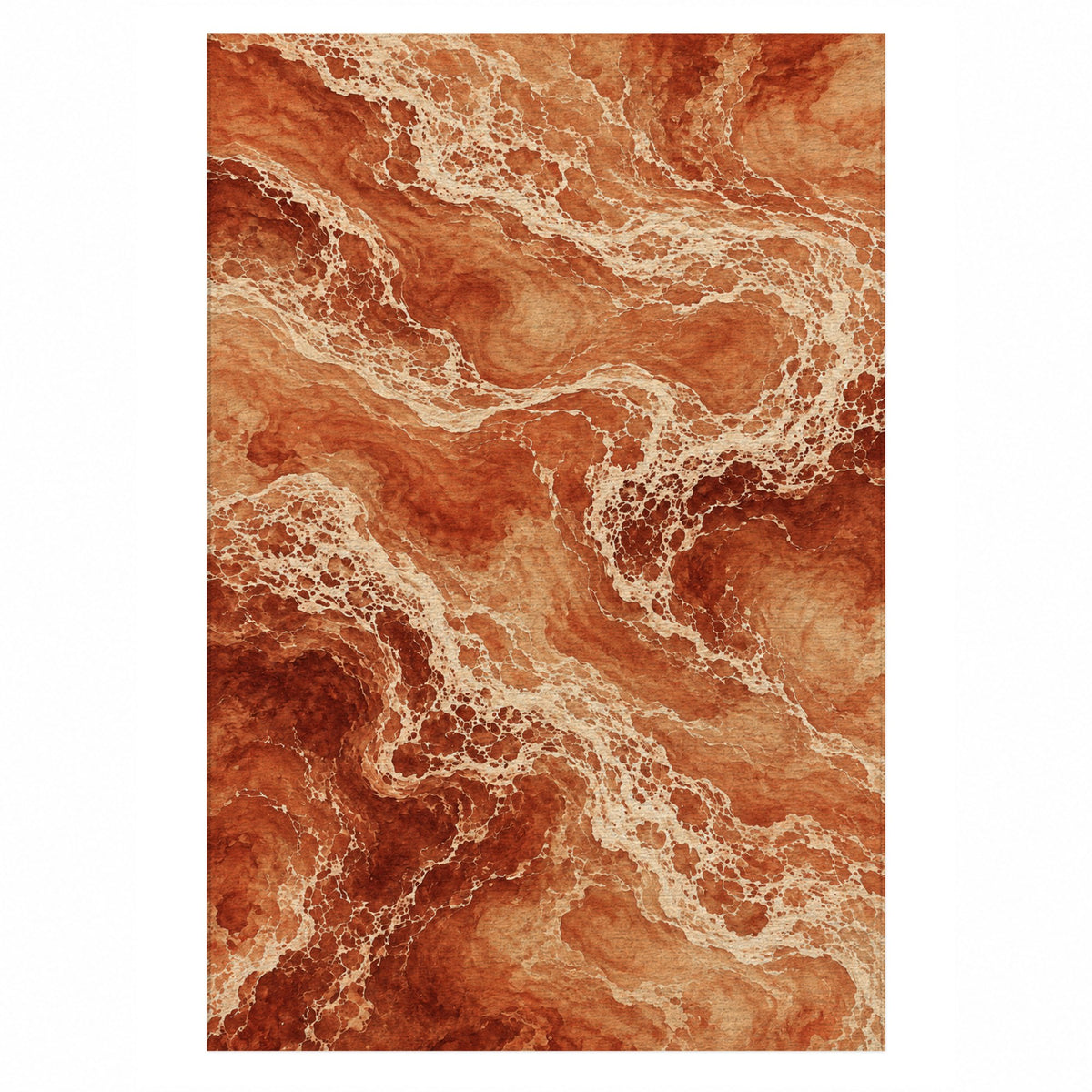 Tidal Lace Terracotta Abstract Washable Rug — top view