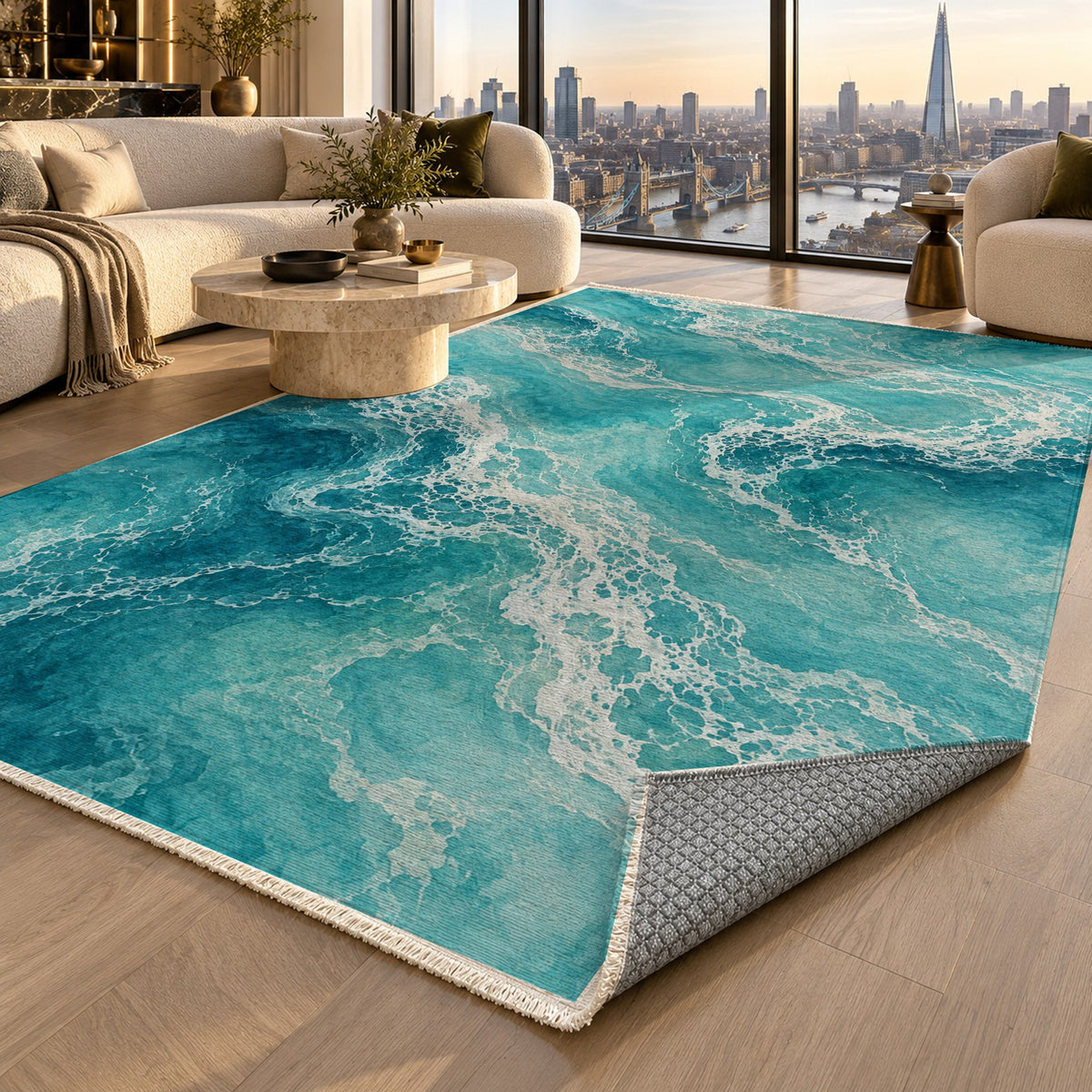 Tidal Lace Abstract Washable Rug — london luxury living