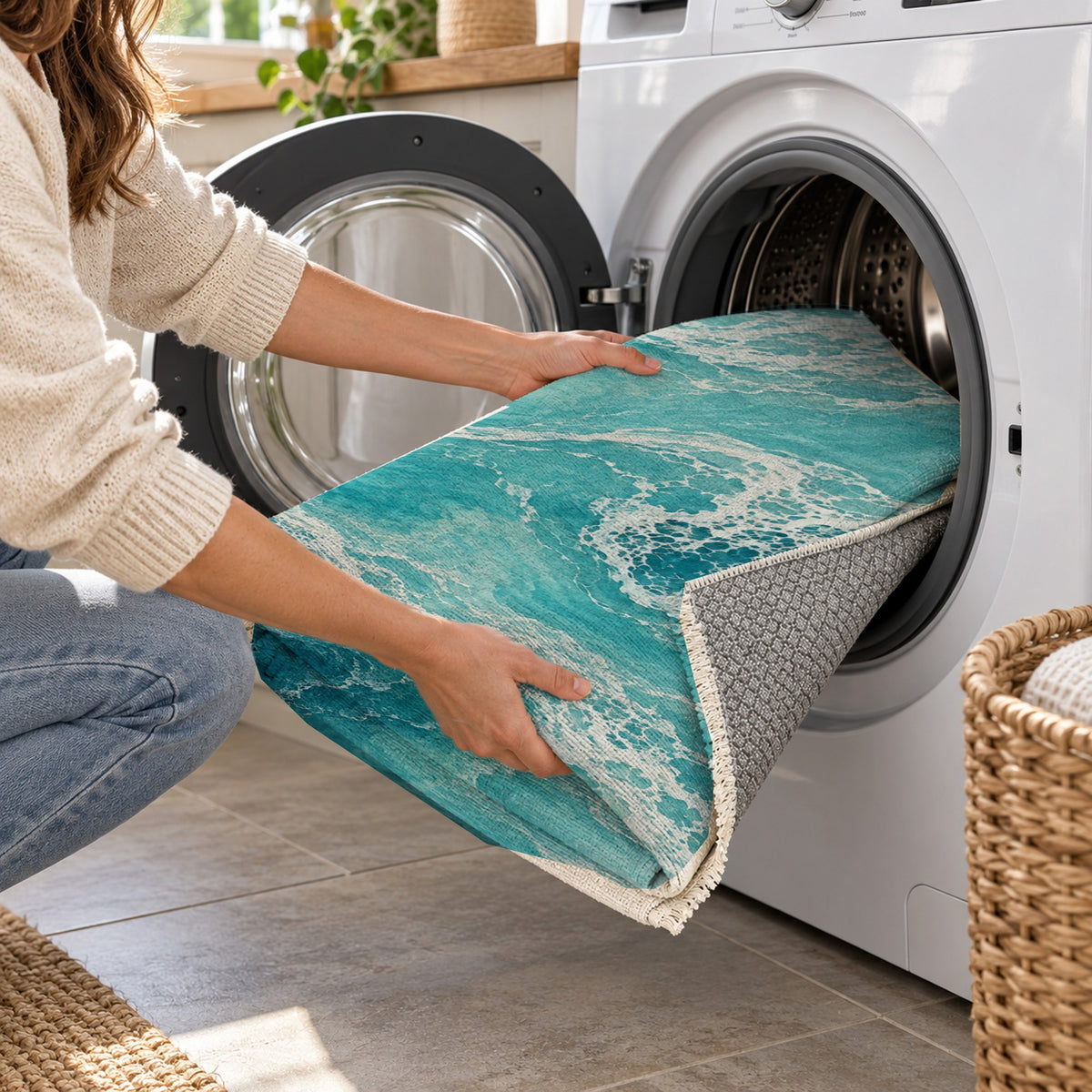 Tidal Lace Abstract Washable Rug — washing machine