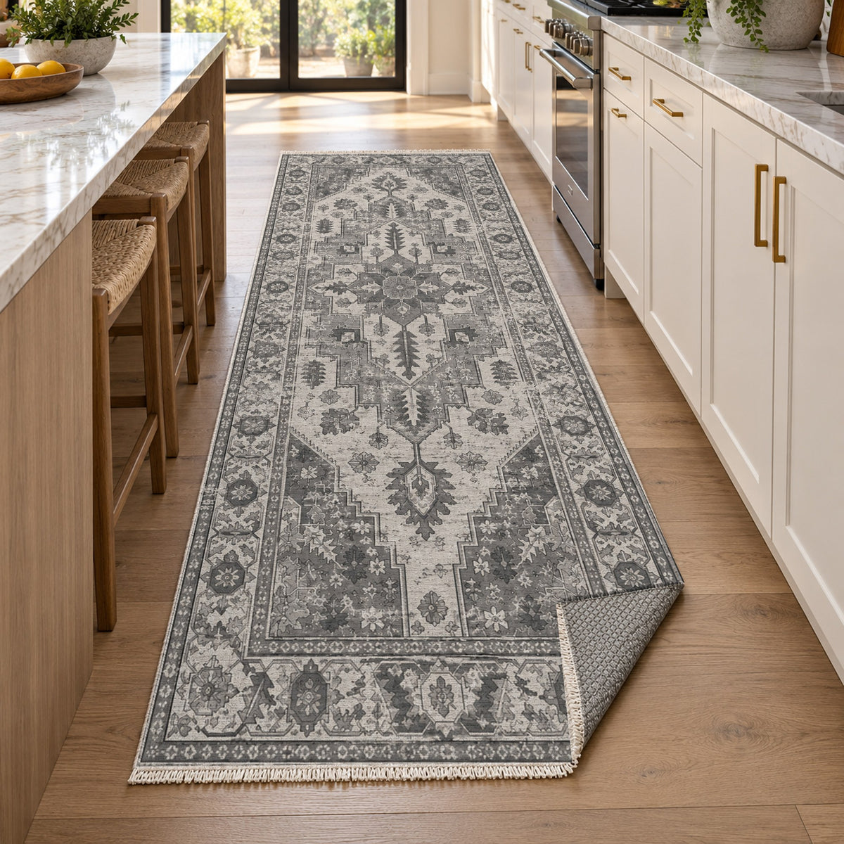 Timeworn Heriz Charcoal Silver Vintage Washable Rug — new york kitchen runner