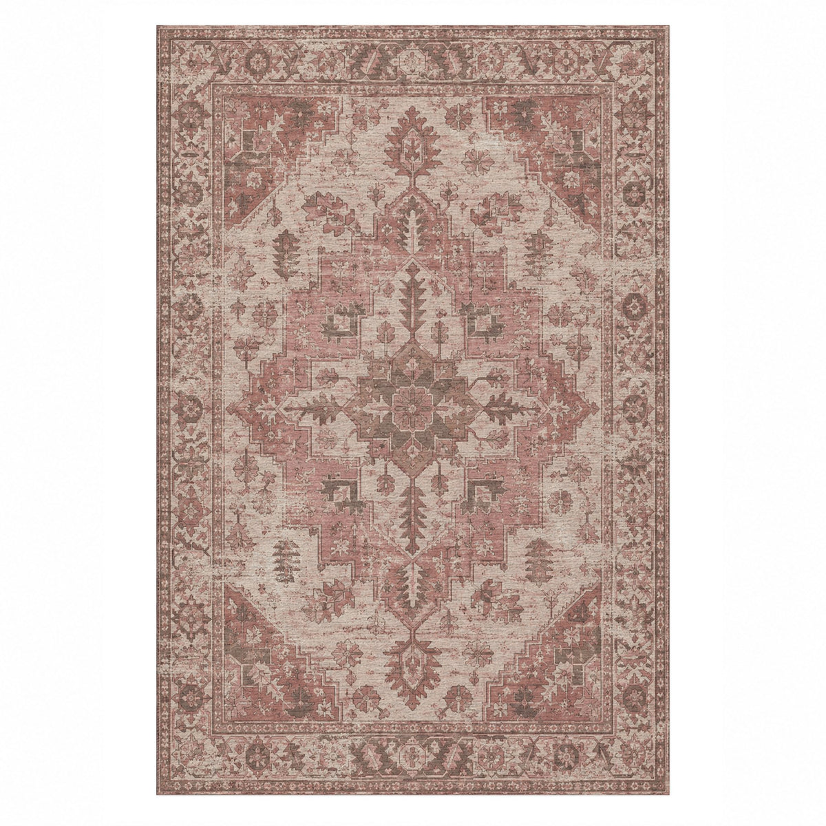 Timeworn Heriz Rose Pink Vintage Washable Rug — top view
