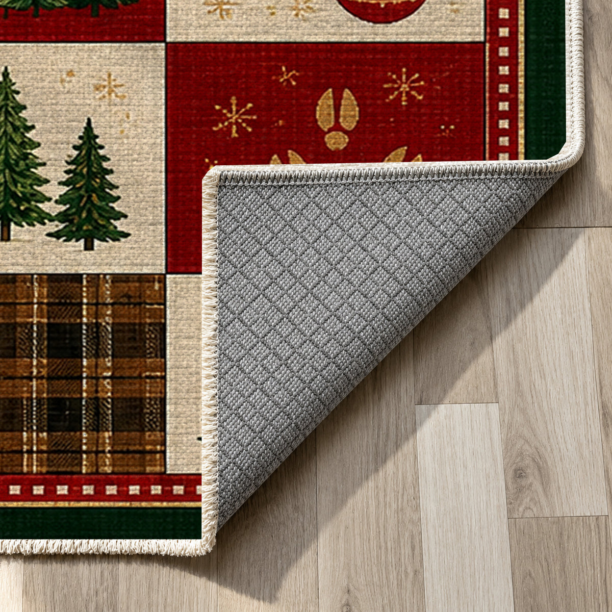 Tree Farm Evergreen Washable Rug — backing close up