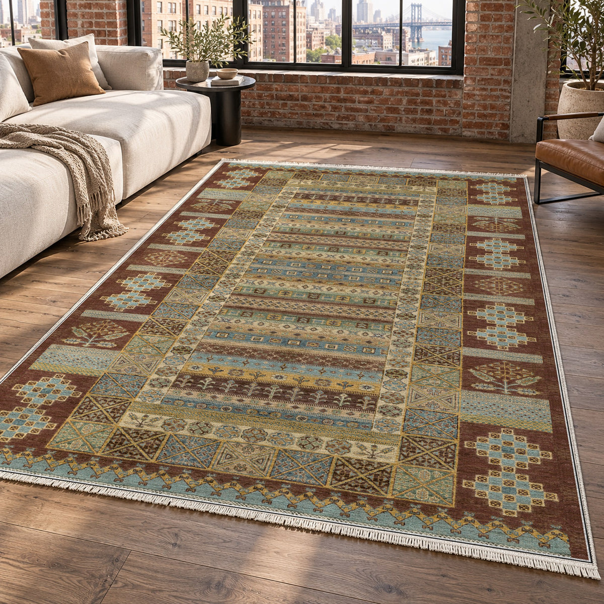 Tribal Stripe Chocolate Ethnic Washable Rug — new york living