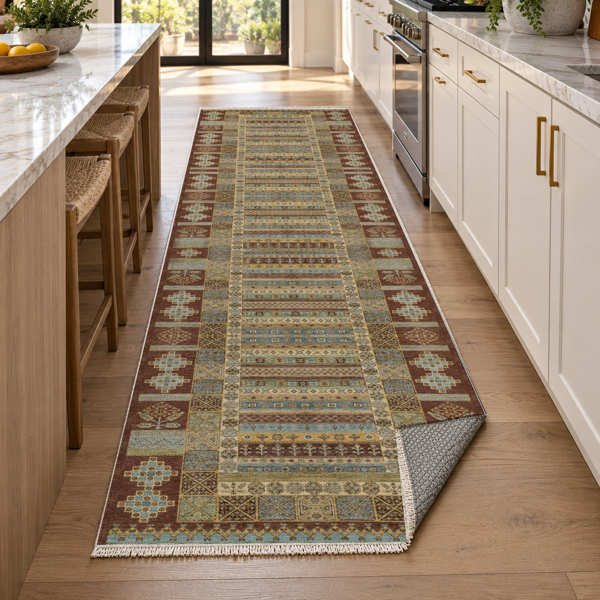 Tribal Stripe Chocolate Ethnic Washable Rug — new york kitchen runner