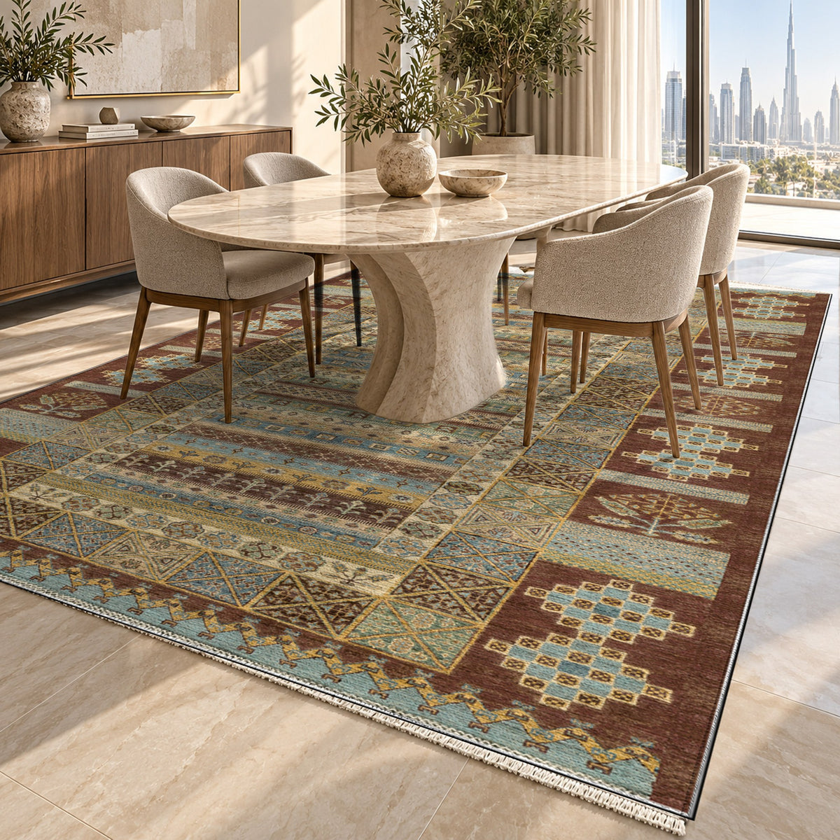 Tribal Stripe Chocolate Ethnic Washable Rug — dubai dining