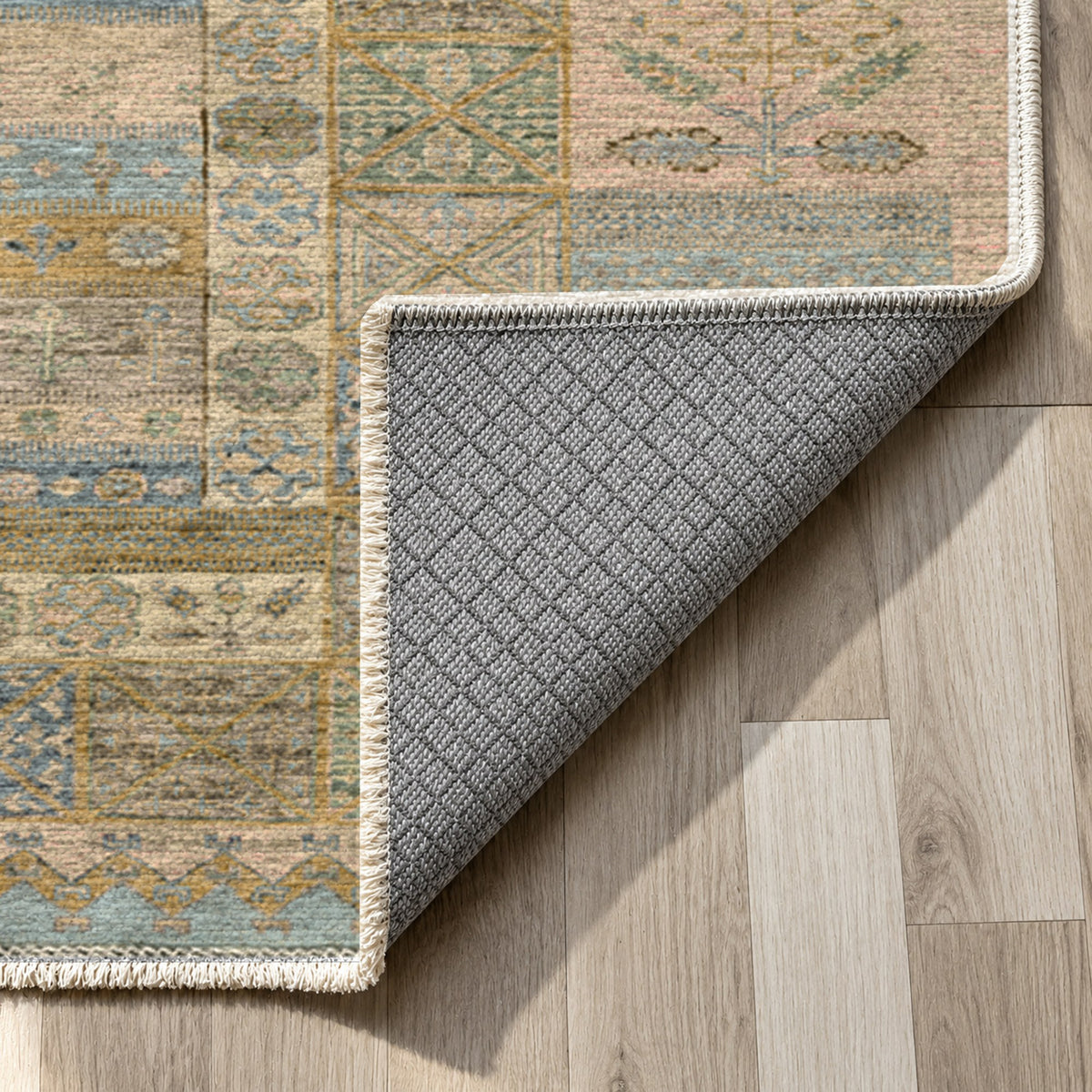 Tribal Stripe Cream Ethnic Washable Rug — backing close up