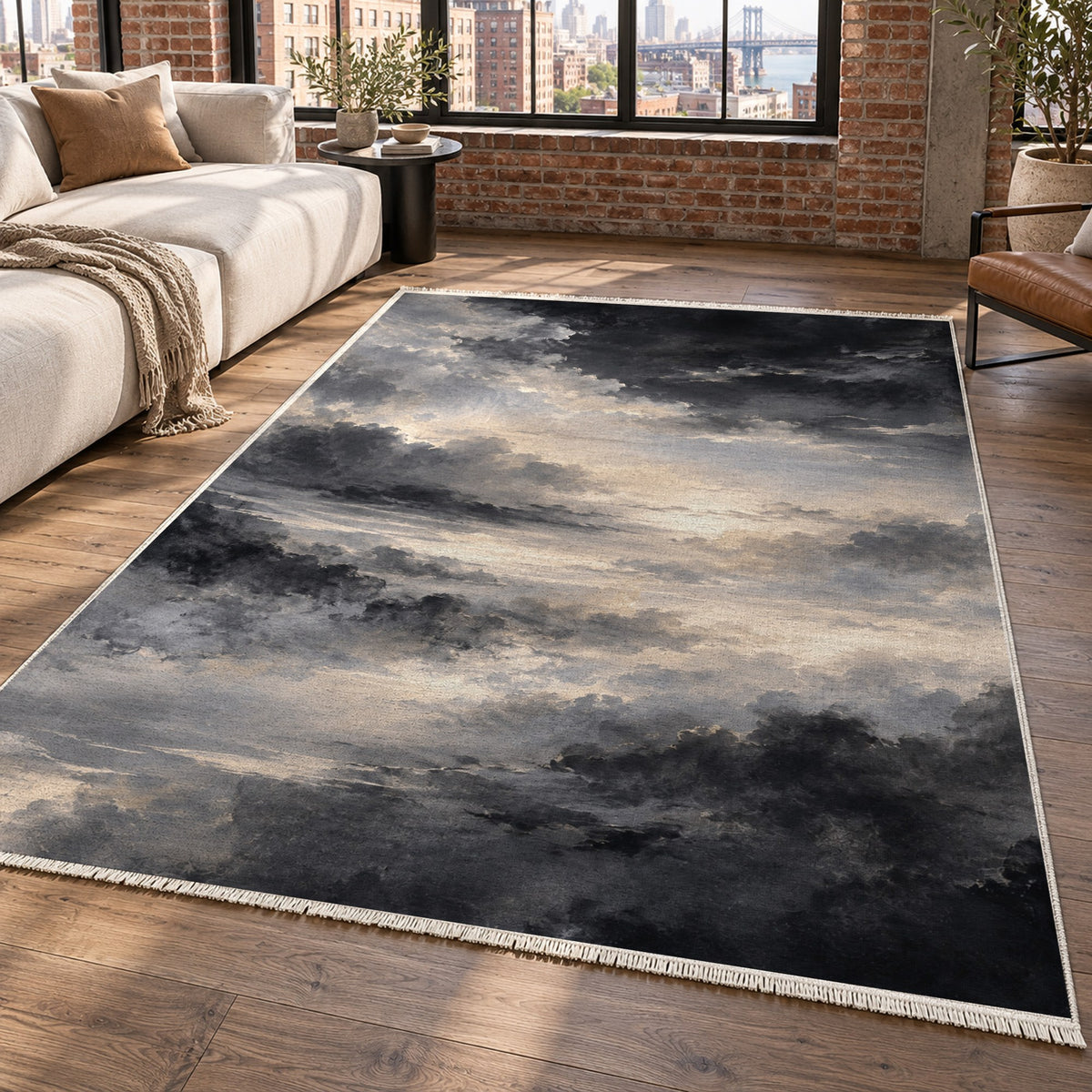 Twilight Veil Charcoal Abstract Washable Rug — new york living