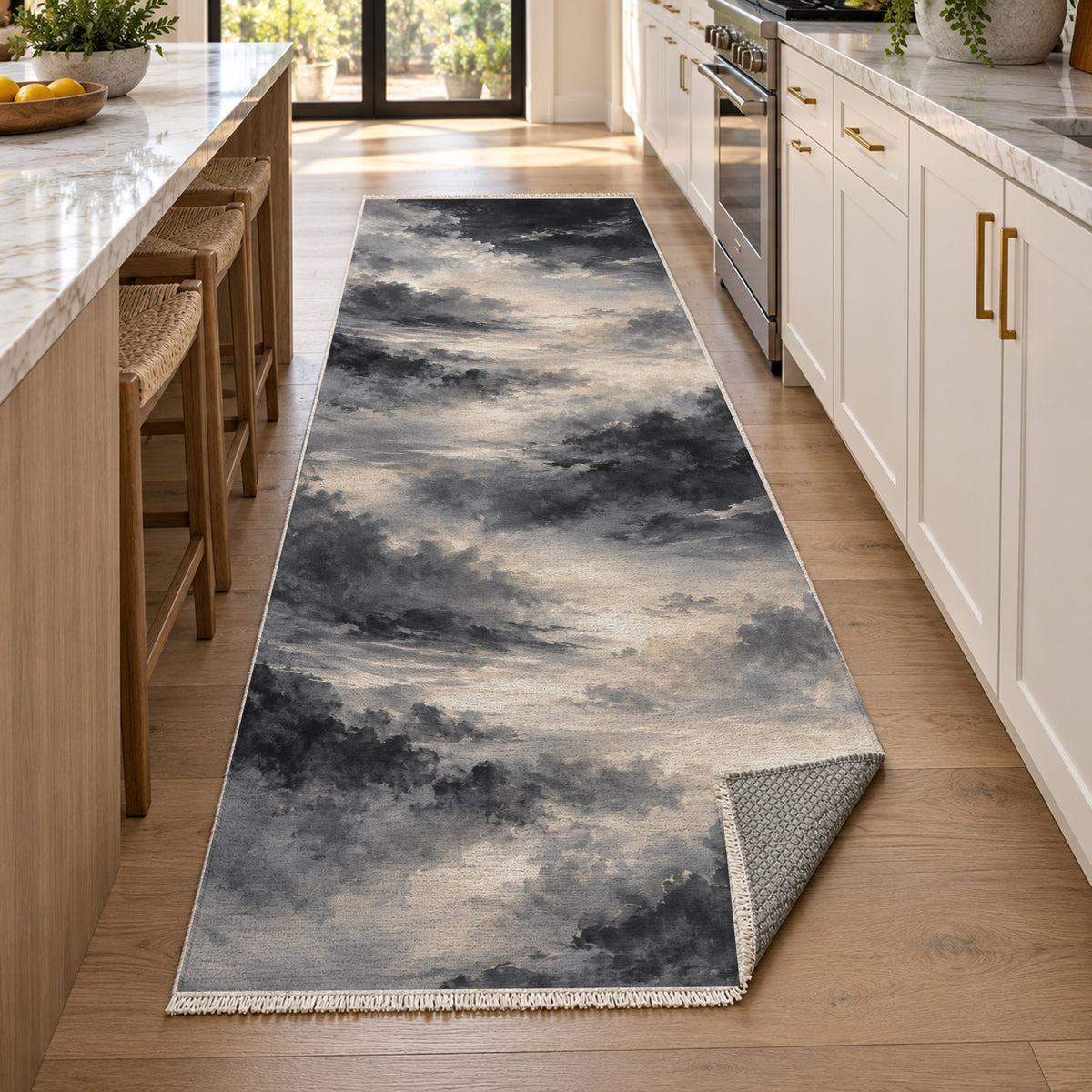 Twilight Veil Charcoal Abstract Washable Rug — new york kitchen runner