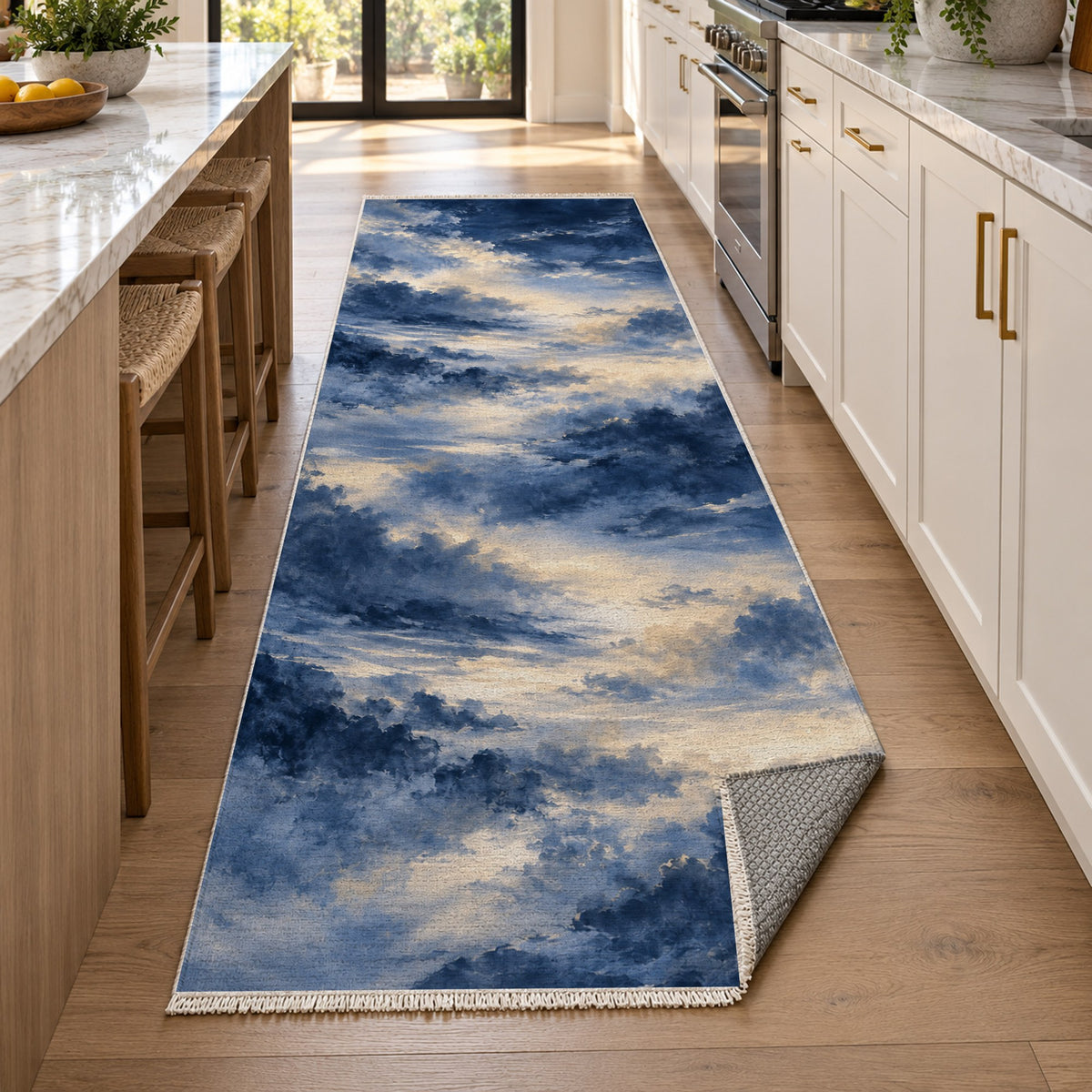 Twilight Veil Indigo Abstract Washable Rug — new york kitchen runner