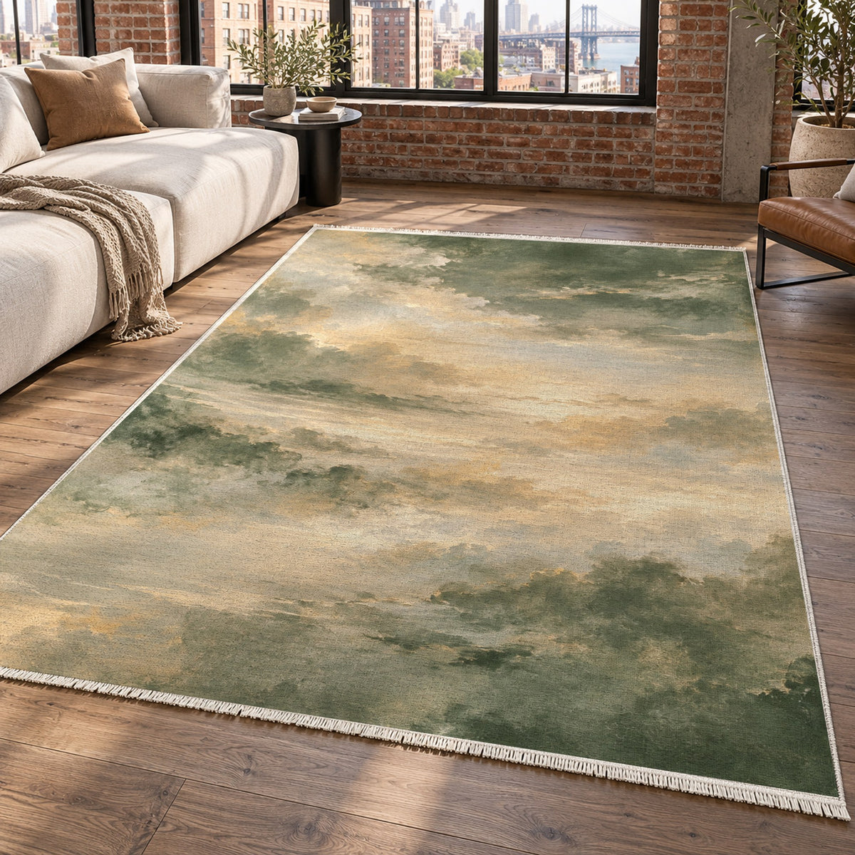 Twilight Veil Sage Abstract Washable Rug — new york living