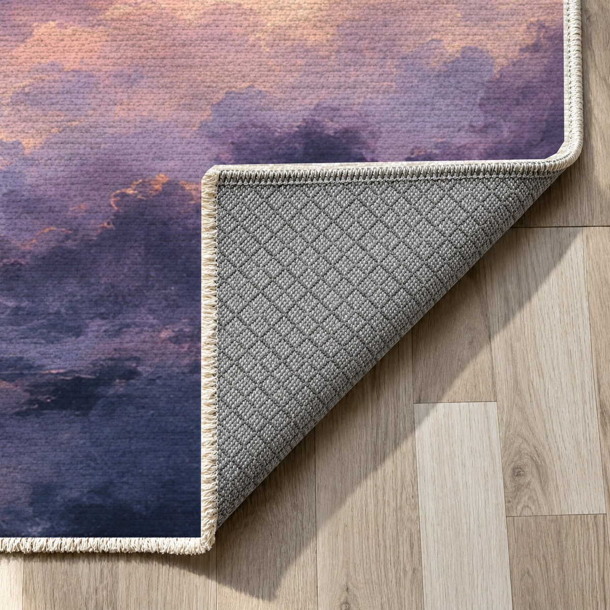 Twilight Veil Abstract Washable Rug — backing close up