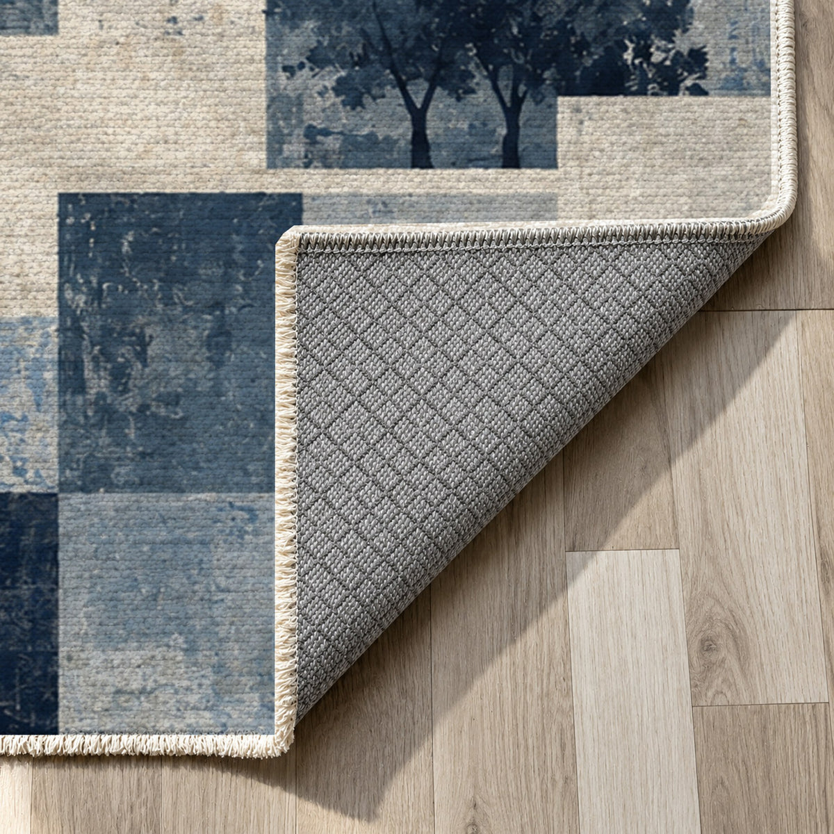 Urban Courtyard Indigo Modern Washable Rug — backing close up