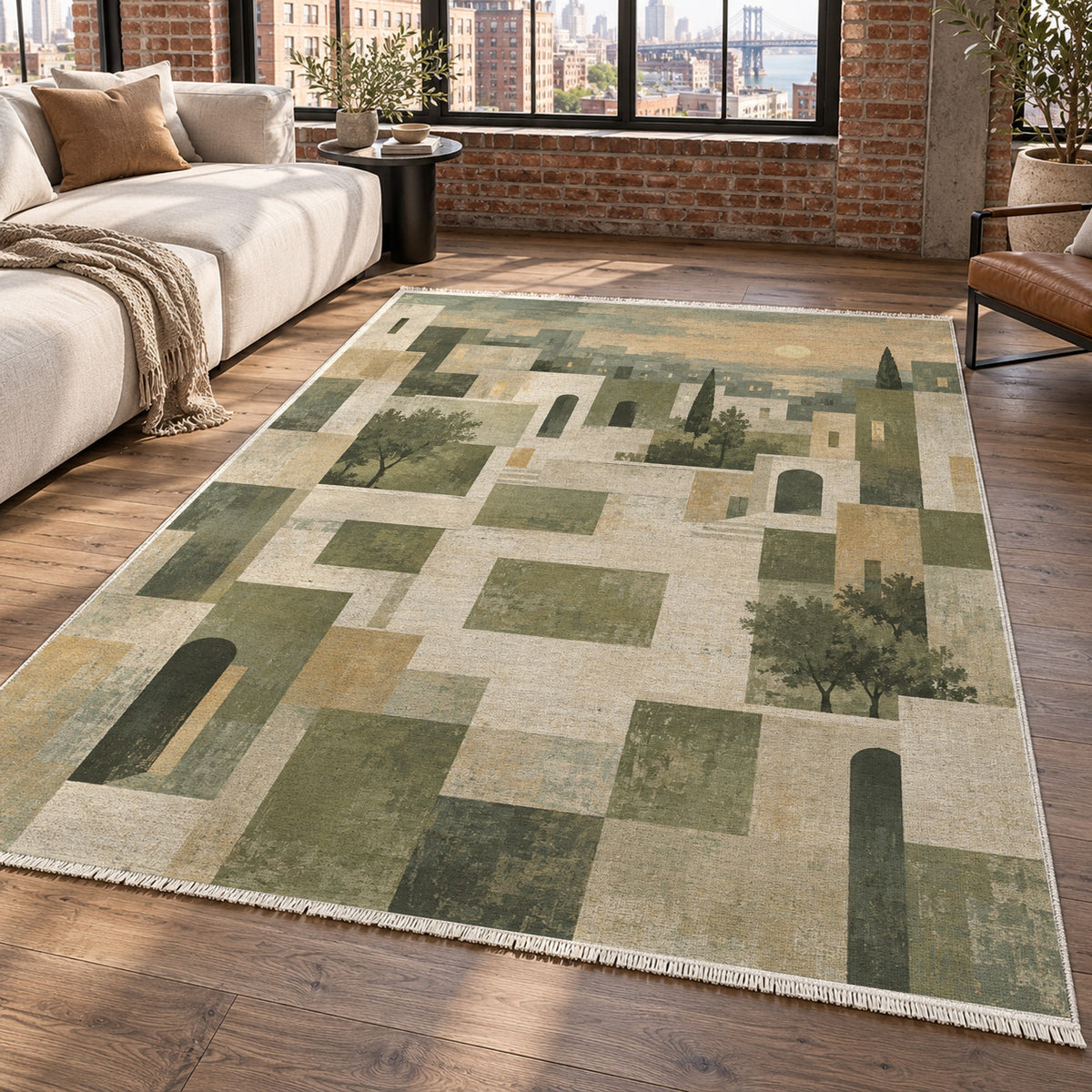 Urban Courtyard Sage Modern Washable Rug — new york living