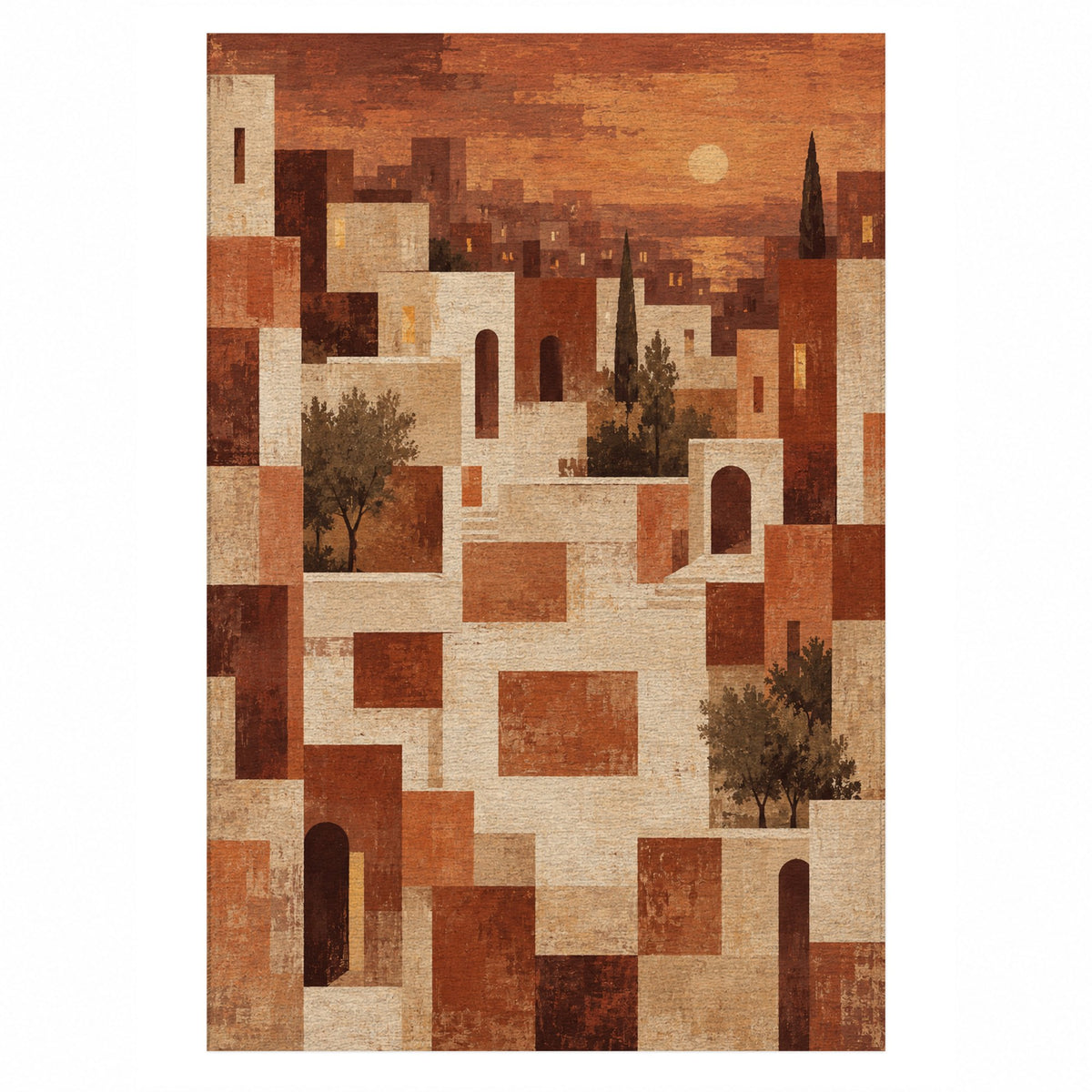Urban Courtyard Terracotta Modern Washable Rug — top view