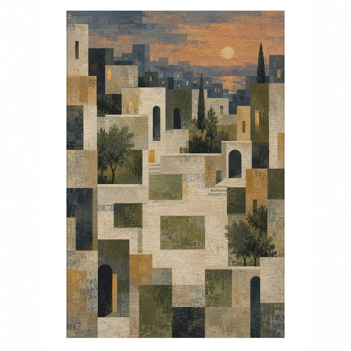 Urban Courtyard Modern Washable Rug — top view