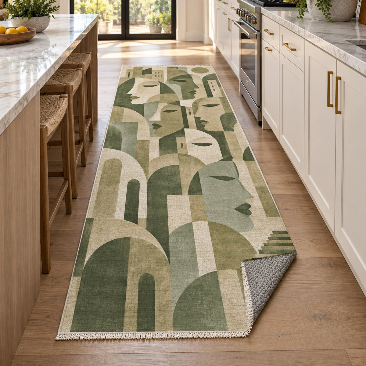 Urban Faces Sage Abstract Washable Rug — new york kitchen runner