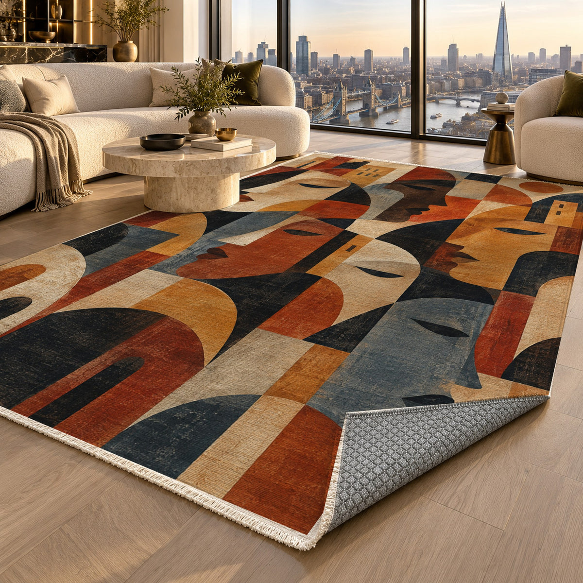 Urban Faces Abstract Washable Rug — london luxury living