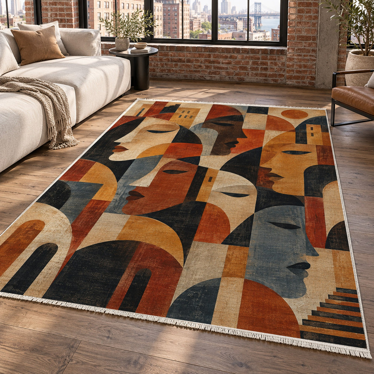 Urban Faces Abstract Washable Rug — new york living