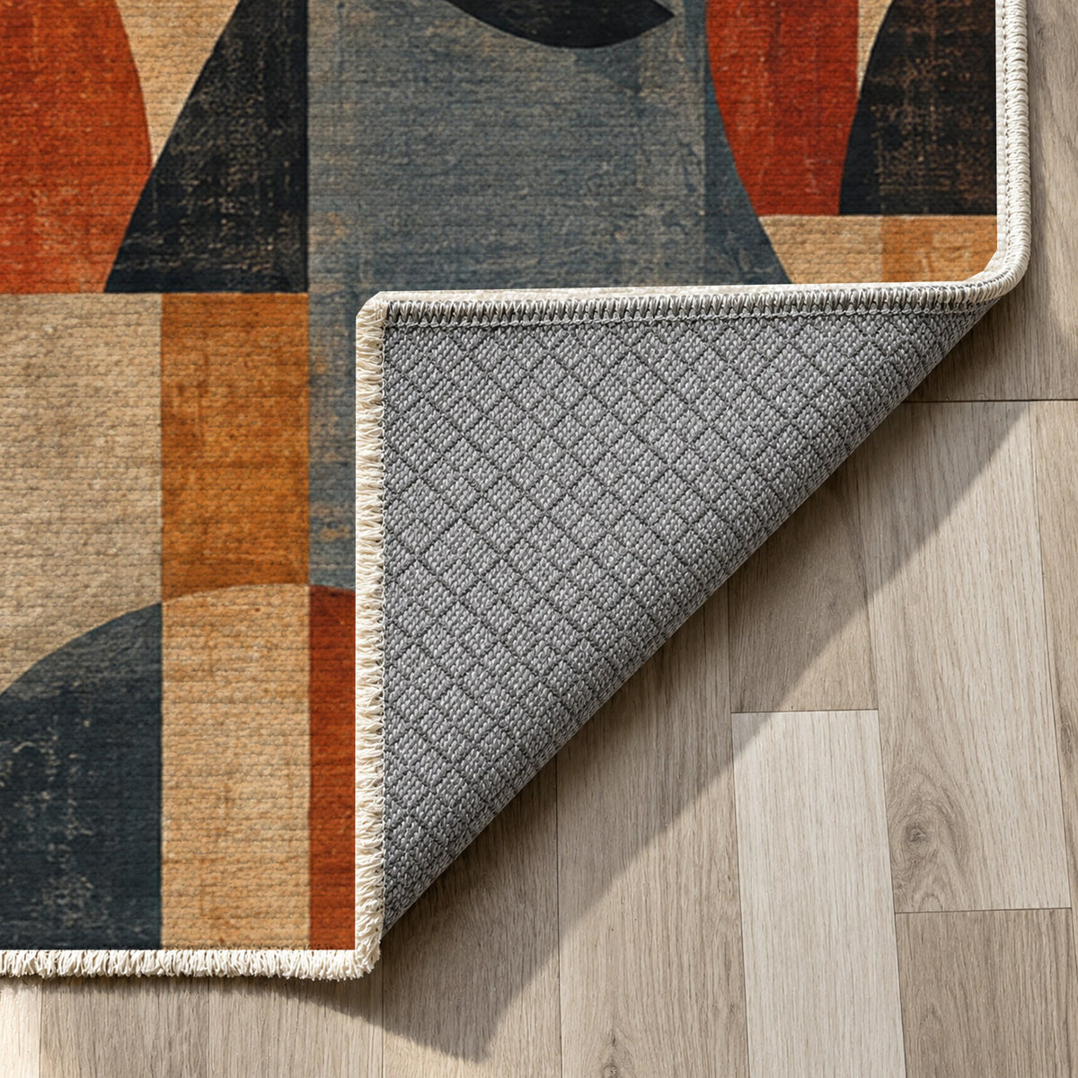 Urban Faces Abstract Washable Rug — backing close up