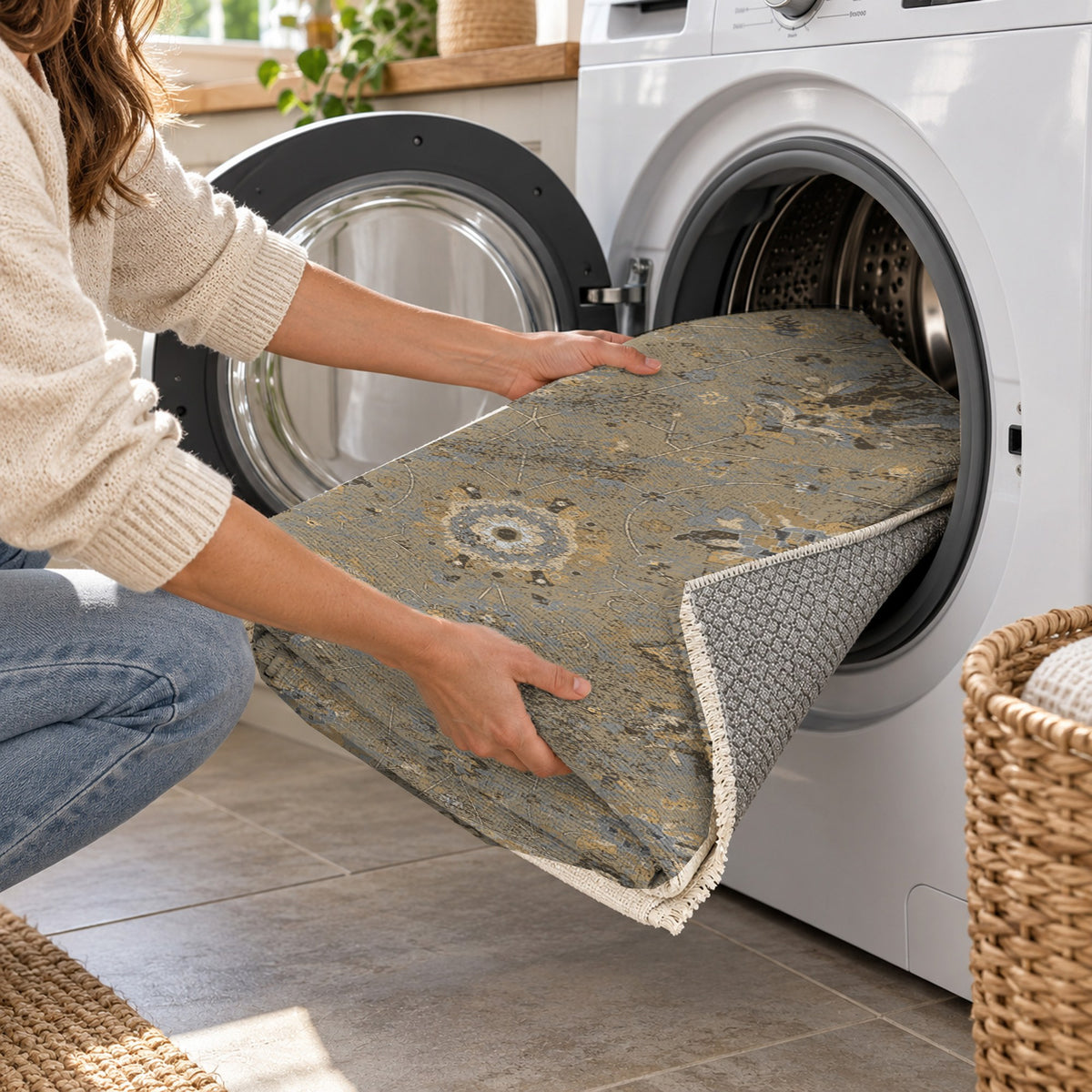 Ushak Beige Classic Washable Rug — washing machine