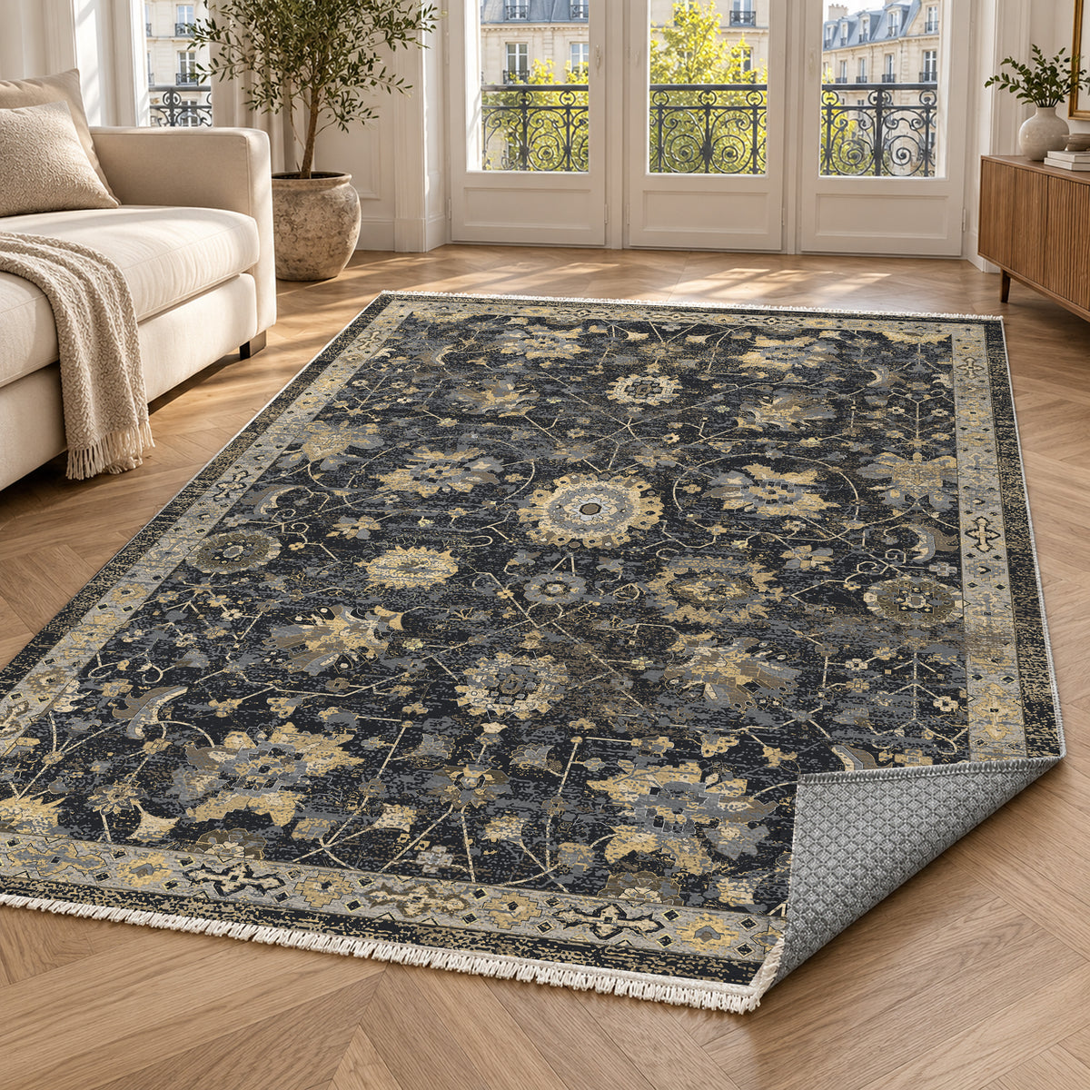 Ushak Black Classic Washable Rug — paris living