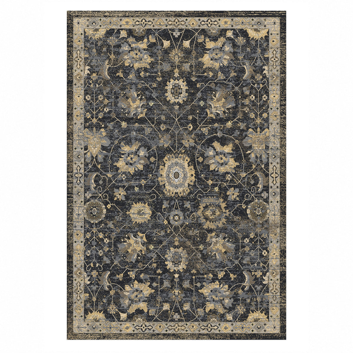 Ushak Black Classic Washable Rug — top view