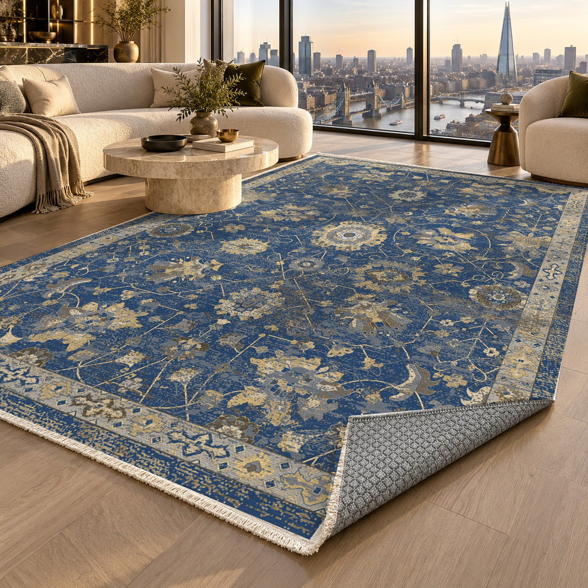 Ushak Blue Classic Washable Rug — london luxury living