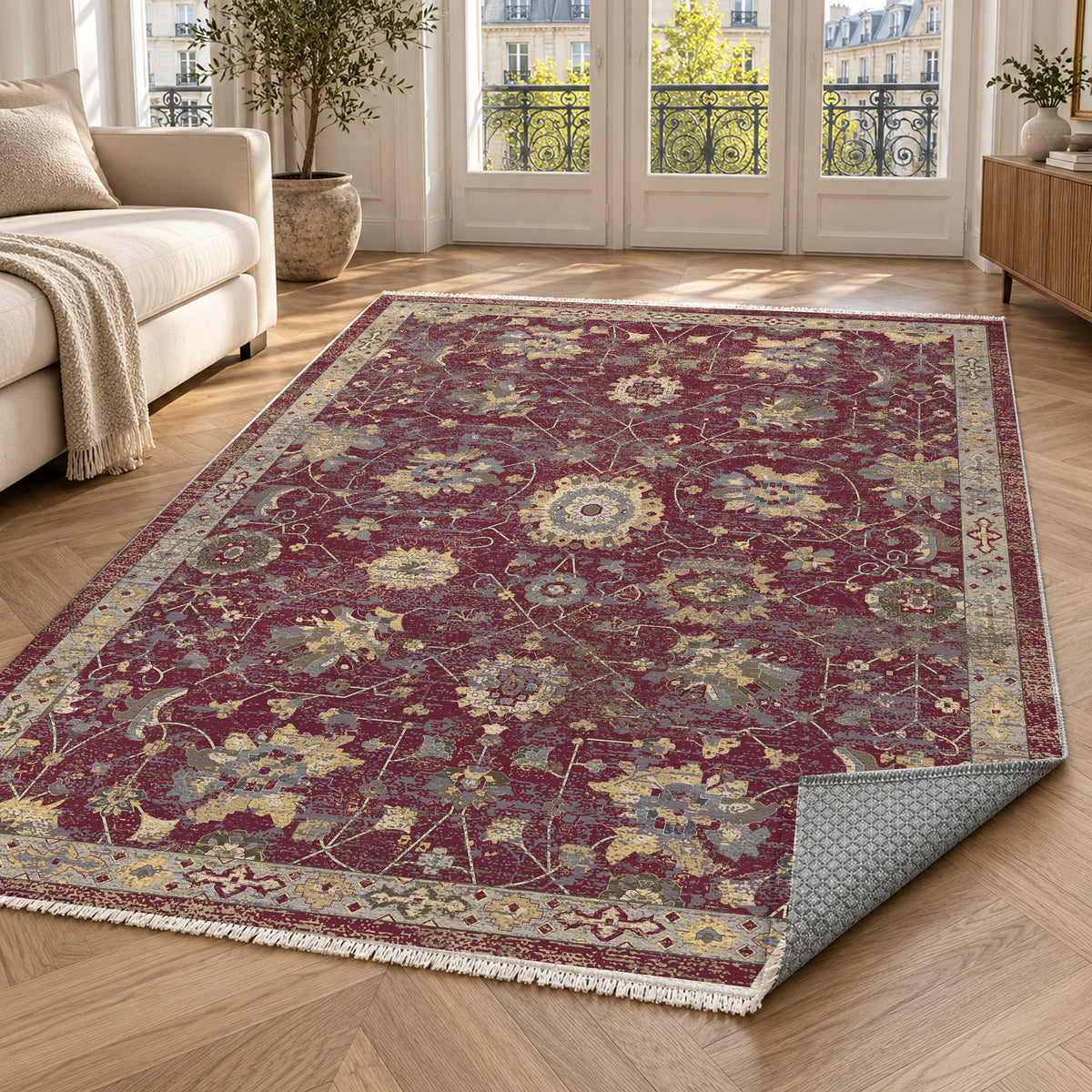 Ushak Burgundy Red Classic Washable Rug — paris living