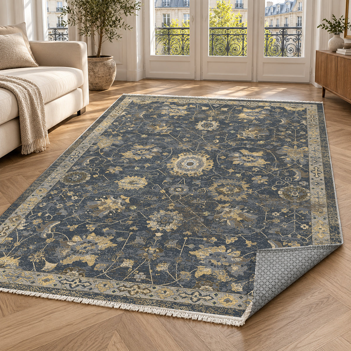 Ushak Charcoal Classic Washable Rug — paris living