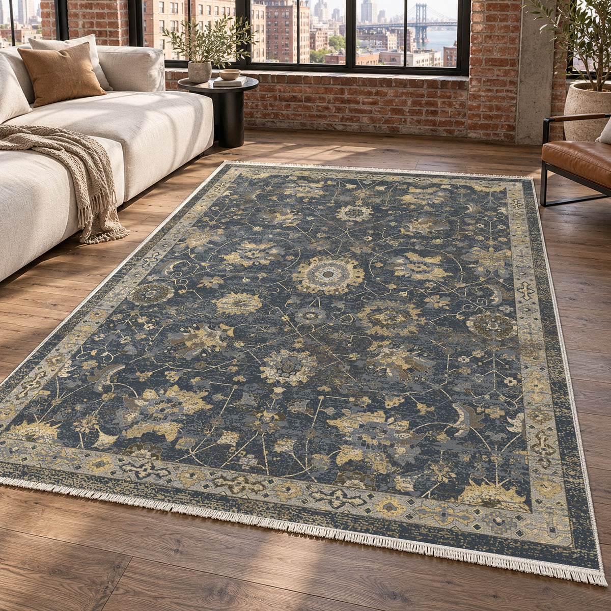 Ushak Charcoal Classic Washable Rug — new york living