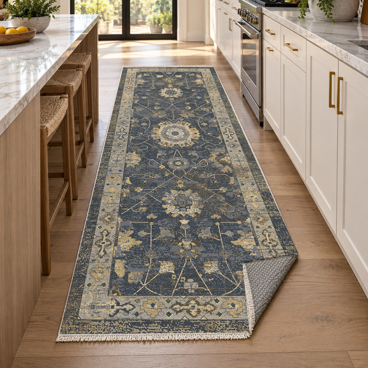 Ushak Charcoal Classic Washable Rug — new york kitchen runner