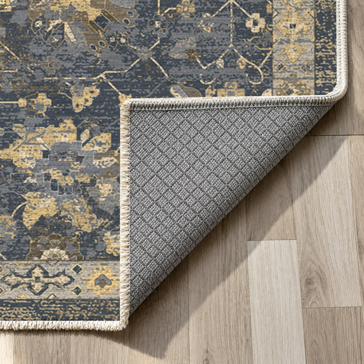 Ushak Charcoal Classic Washable Rug — backing close up