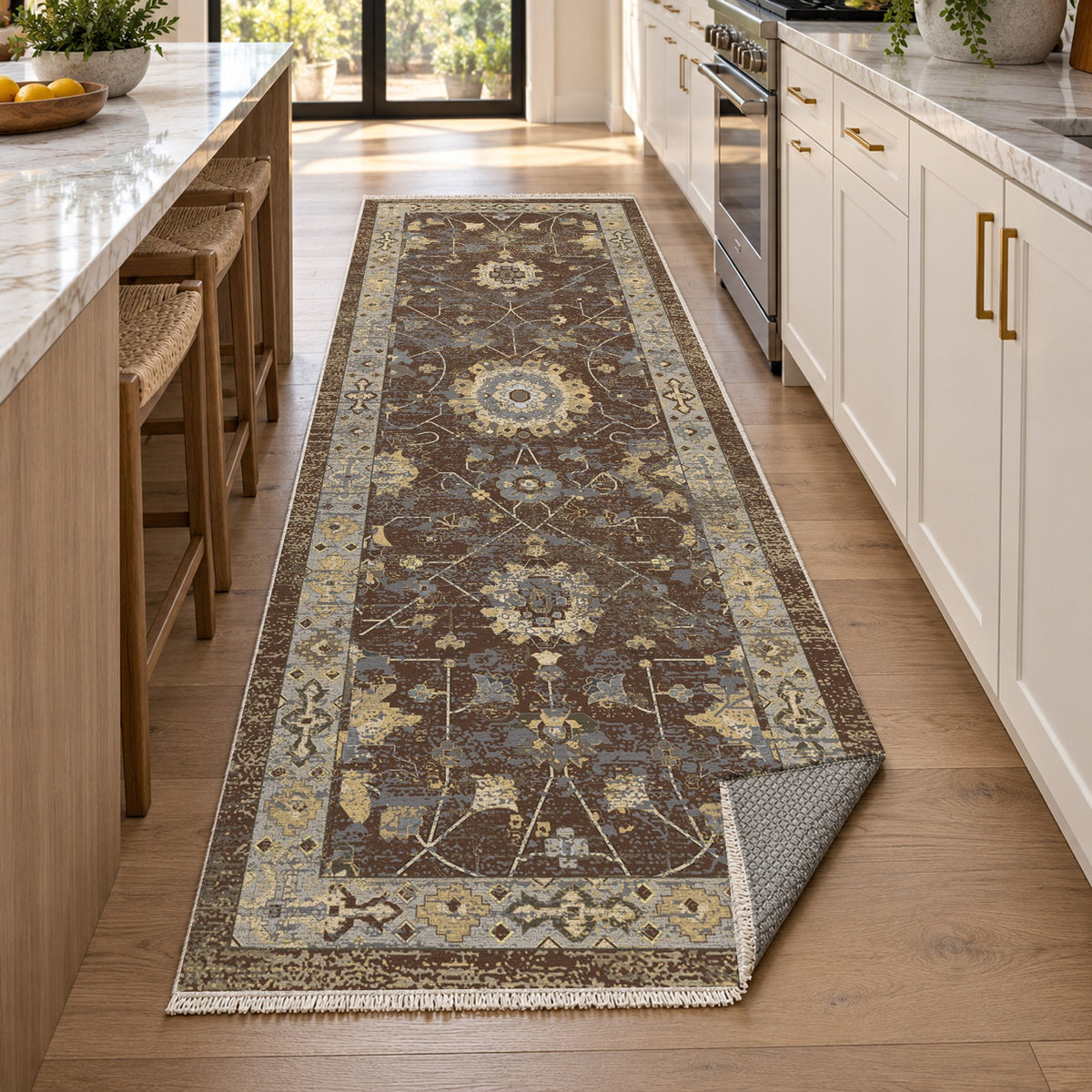Ushak Chocolate Classic Washable Rug — new york kitchen runner