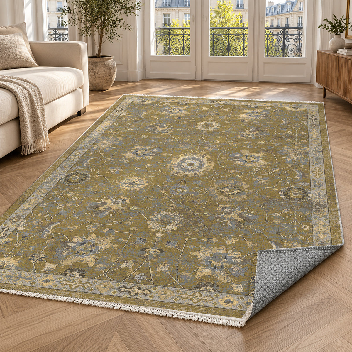Ushak Muted Gold Classic Washable Rug — paris living