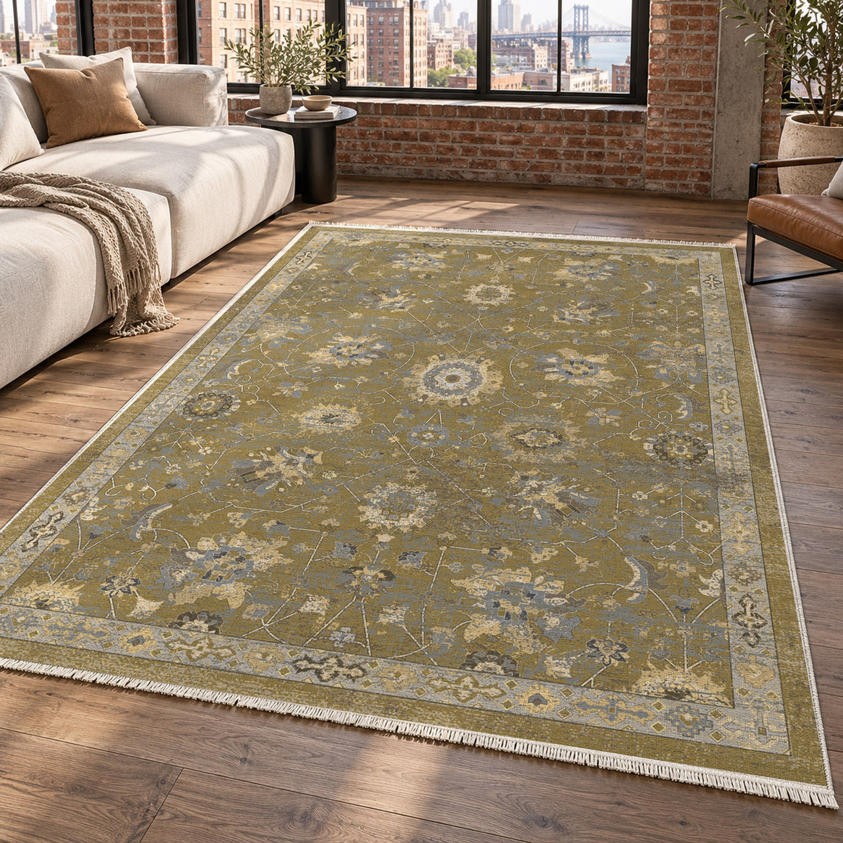 Ushak Muted Gold Classic Washable Rug — new york living