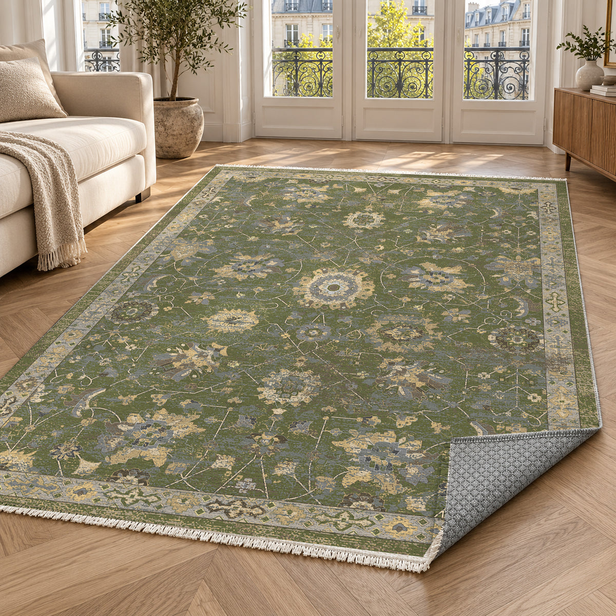 Ushak Olive Classic Washable Rug — paris living